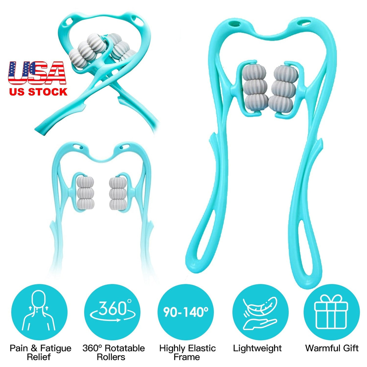 Neck Roller Massager 360¼ Rotatable Trigger Point Roller Portable Massager with 6 Balls for Neck Leg Thigh Foot Pain Relief