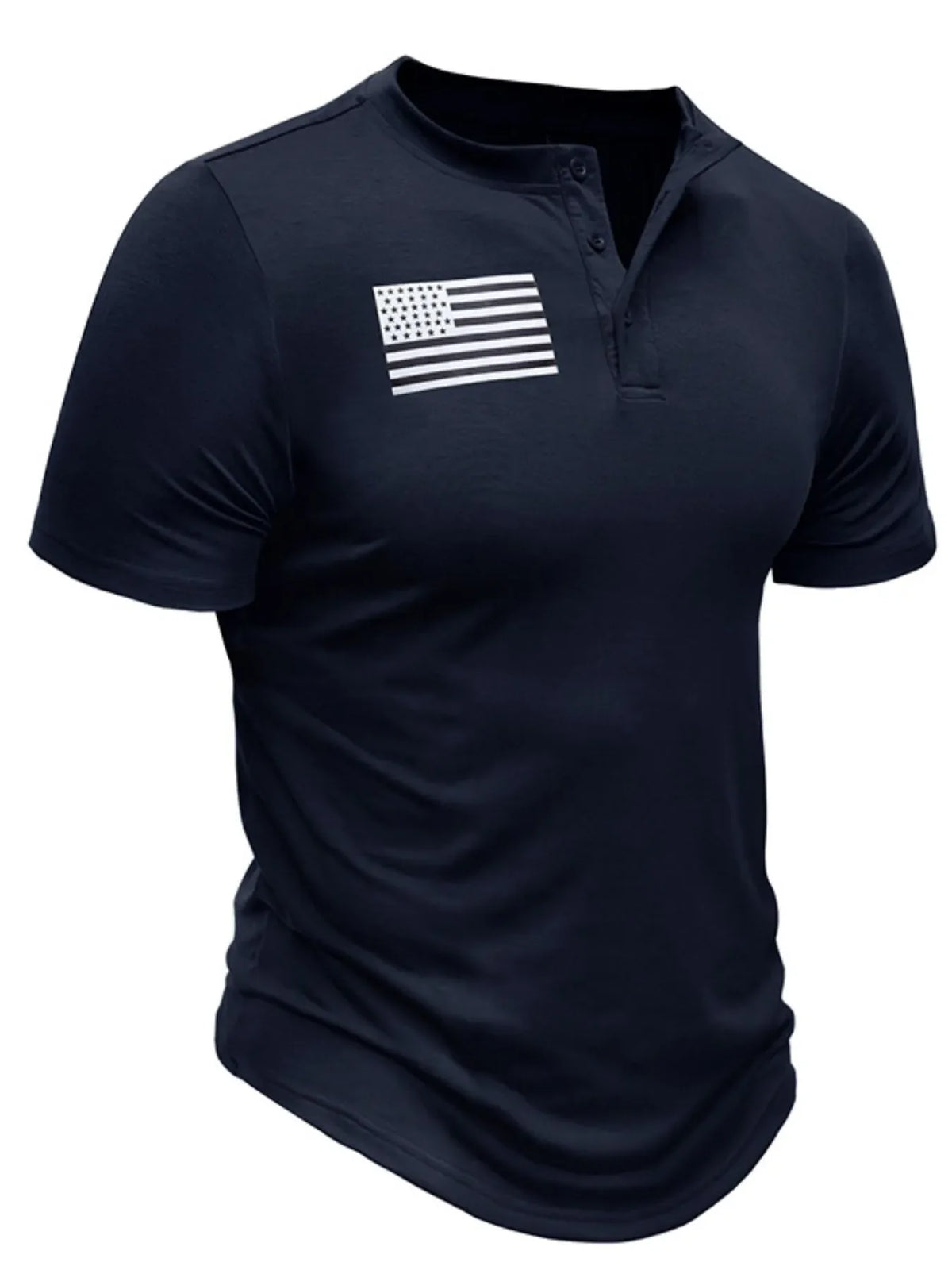 Men's American Flag Short Sleeve Henley Top